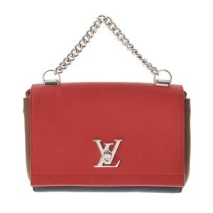 Louis Vuitton LockMe II BB 2 Way Handbag Red Brown Navy Silver Metal Fittings